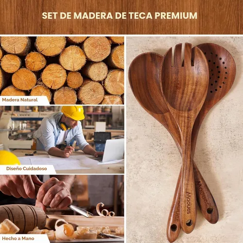 Vista 3 de Cucharas de madera para cocinar 6PCS Juego de utensilios de cocina