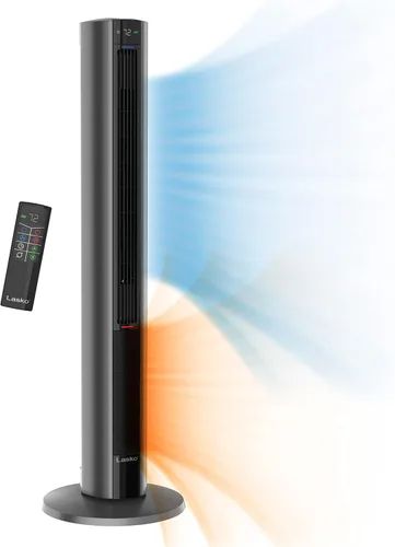 Vista 2 de Lasko Combo de calentador de espacio de ventilador de torre oscilante con control remoto, ventilador de torre de 48 pulgadas, termostato ajustable