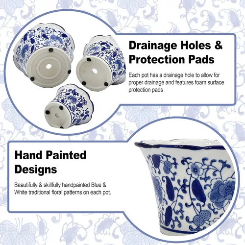 Vista 2 de Galt International Maceta decorativa de cerámica de porcelana floral azul y blanca de 8 pulgadas, 6 pulgadas/4.5 pulgadas, diseño chino asiático