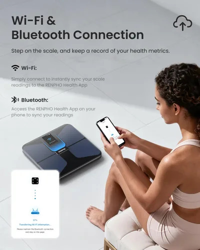 Vista 3 de RENPHO Báscula con IMC, grasa corporal, masa muscular, báscula inteligente para peso corporal, balanza de composición corporal Wi-Fi y Bluetooth