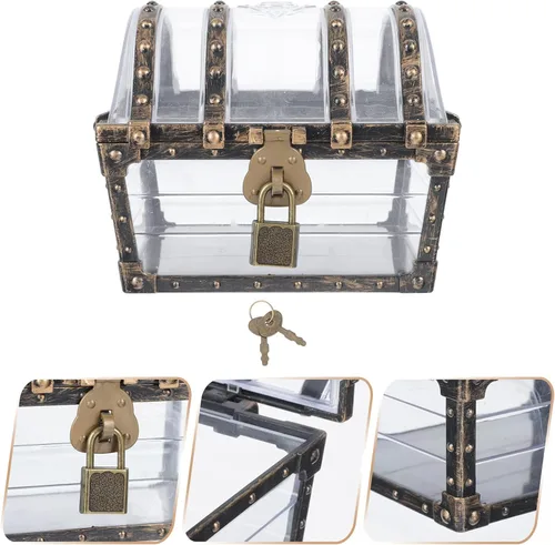 Vista 8 de Zerodeko Caja del tesoro pirata con cerradura transparente pirata joyería pecho piedras preciosas caja de almacenamiento de diamantes de imitación