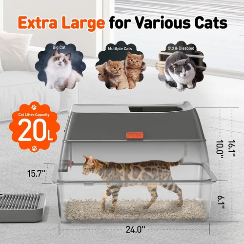 Vista 2 de Caja de arena para gatos de acero inoxidable 3 en 1 con tapa extraíble, caja de metal de alta cara extra grande cerrada para gatitos grandes