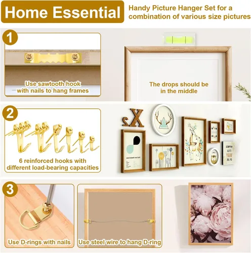 Vista 8 de MAPVOLUT Kit de 372 piezas para colgar fotos, decoraciones de Navidad para interiores y exteriores, kit de herrajes para colgar marcos de fotos