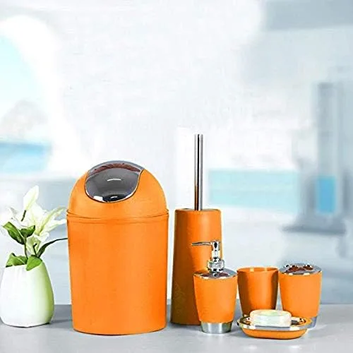 Vista 2 de 6 piezas de accesorios de baño, vaso para cepillo de dientes, dispensador de jabonera (naranja)