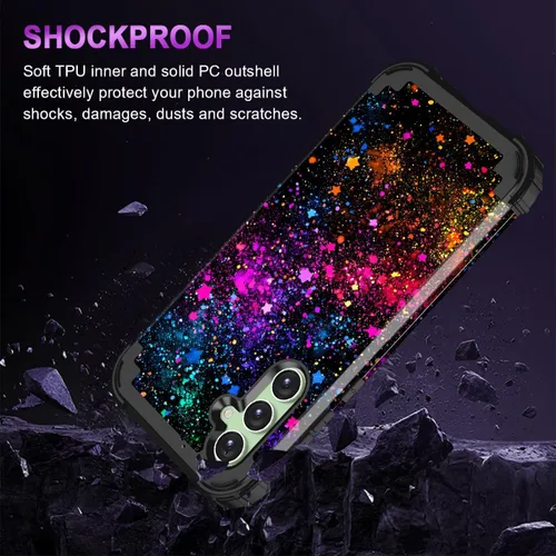 Vista 5 de Miqala Funda para Galaxy S23 FE 5G, brilla en la oscuridad, tres capas, resistente, a prueba de golpes, protección de cuerpo completo, parachoques