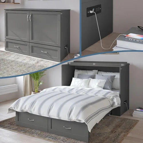 Vista 22 de AFI, Hamilton Twin XL Murphy - Cómoda de cama con colchón y cajón de 6 pulgadas, color gris
