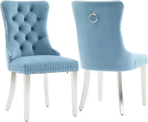 Vista 49 de Juego de 2 Sillas de Comedor Modernas de Mediados de Siglo, Tapizadas en Terciopelo Beige con Respaldo Acolchado, Sillas de Cocina y Comedor, Patas