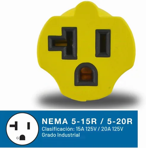 Vista 4 de Conntek 30128-YW Adaptador de enchufe de bloqueo NEMA L5-15P a NEMA 5-15/20R Amarillo