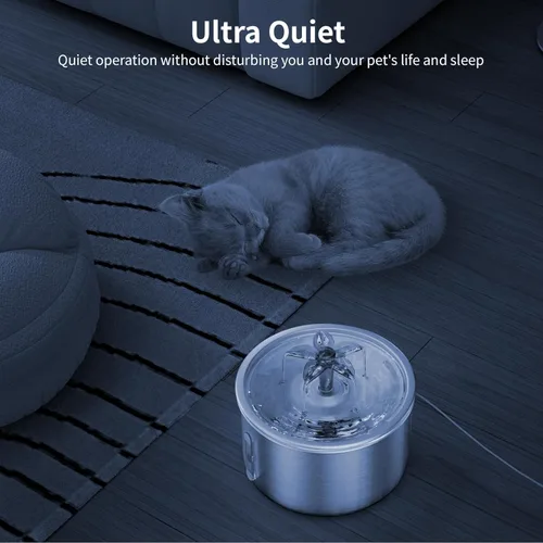 Vista 6 de Fuente de agua para gatos de acero inoxidable, fuente de agua para gatos de 68 onzas / 2.0 L con boquilla de cascada de flores, fuente de agua