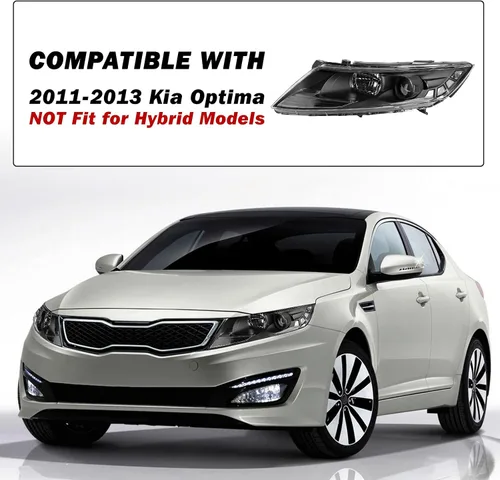 Vista 5 de SOCKIR Conjunto de faros halógenos de repuesto para Kia Optima 2011 2012 2013, carcasa negra, reflector transparente para lado del conductor