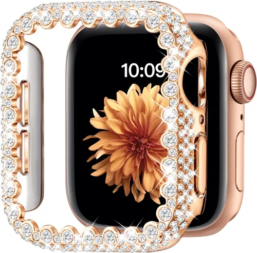 Vista 9 de Funda Bling Compatible con Apple Watch Series 6/5/4/SE 3/SE 2/SE 40mm, Protector de Cara de Diamante para Mujeres, Protector de Marco Duro de PC
