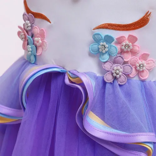 Vista 8 de REXREII Vestido largo de tul de manga larga para niñas con diadema, disfraz de Halloween, princesa, cumpleaños, Navidad, baile
