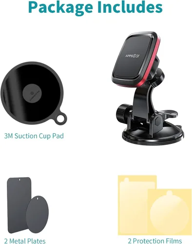 Vista 6 de APPS2Car Soporte magnético para teléfono de automóvil con brazo ajustable y 6 imanes fuertes, soporte universal para salpicadero, parabrisas