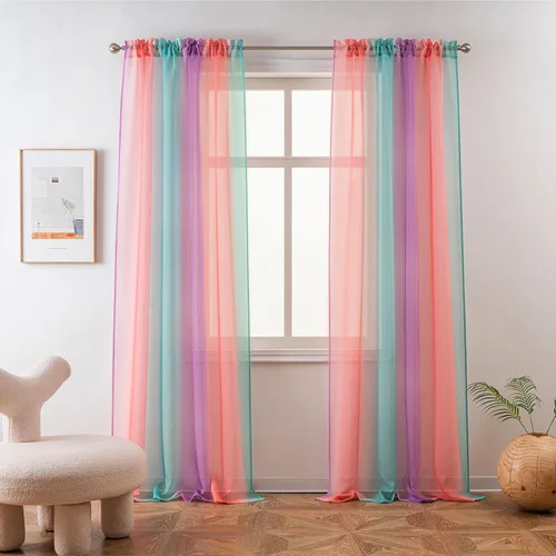 Vista 13 de Cortinas Yancorp traslúcidas de 2 paneles para dormitorio de 63 pulgadas de largo, cortinas de lino azulbeige ombre con bolsillo para barra