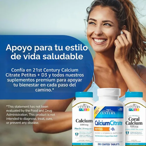 Vista 8 de 21st Century Citrato de calcio + D3 Petites, fácil de tragar, 200 unidades Citrato de calcio altamente absorbible con vitamina D3, Compare VS.
