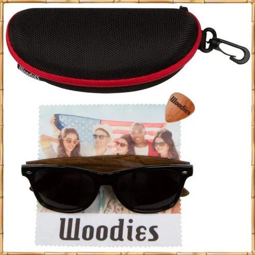 Vista 5 de Woodies Tres lentes de sol polarizados a granel madera de nogal madera de ébano y madera de bambú para hombres y mujeres lentes polarizados negros
