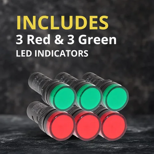 Vista 2 de Luces indicadoras LED industriales de 20 mA de 0.630 in x 2.5 pulgadas, ahorro de energía, 3 bombillas verdes y 3 rojas para equipos industriales