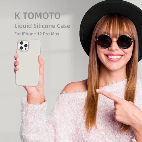 Vista 7 de Funda de silicona líquida compatible con iPhone 12 Pro Max, color piedra [Protección contra caídas]