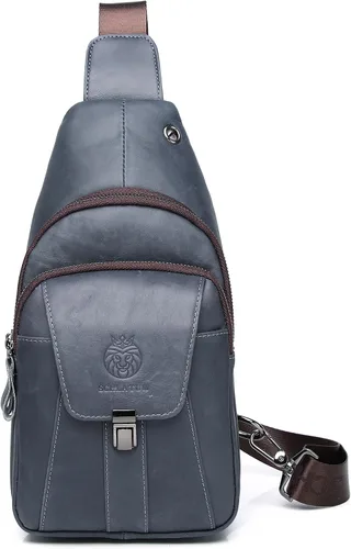 Vista 33 de LUKZIJAES Bolso bandolera de cuero genuino para hombre