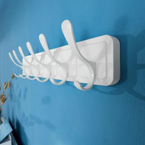 Vista 3 de SKOLOO Perchero de pared estilo escandinavo con 6 ganchos tallados en bloque de madera, colgador de pared para abrigos, sombreros, ropa, bufandas