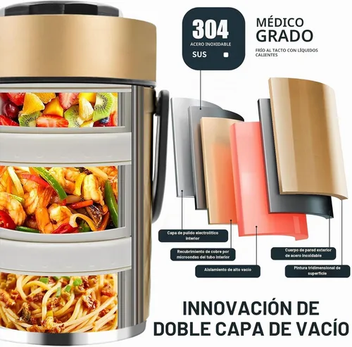 Vista 6 de Termo mejorado de 67 onzas para comida caliente, termo apilable de 3 capas, tarro de sopa con bolsa aislante, ideal para oficina, comidas al aire