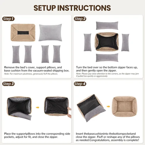Vista 7 de Cama lavable para perros pequeños y medianos, cama rectangular ortopédica de forro polar de pana para mascotas con funda extraíble y parte inferior