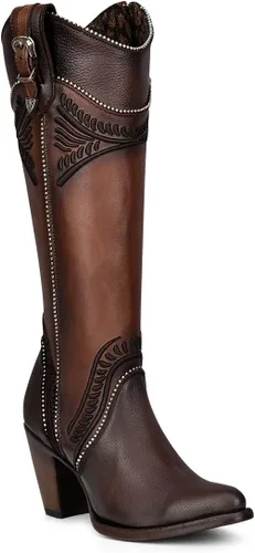 Vista 2 de Cuadra Botas altas de mujer en piel bovina con cremallera marrón