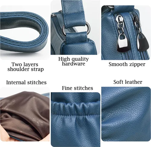 Vista 5 de Bolso cruzado para mujer, bolso de hombro suave de piel sintética, bolso mediano y espacioso, bolso de mano de moda con asa superior