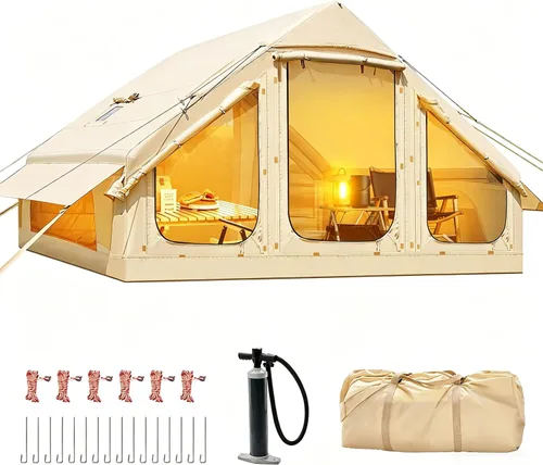 Vista 18 de Inflatable Tents for Camping, Blow Up Tent with Hand Pump, Easy Setup Inflatable Hot Tent with Stove Jack, Waterproof Oxford Air Glamping Tents for