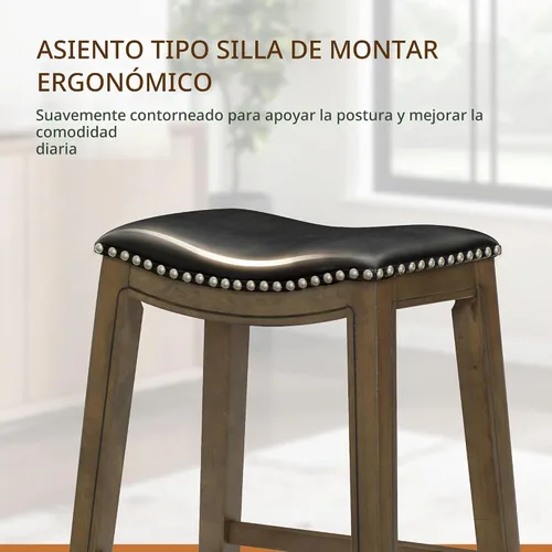 Vista 6 de Homelegance Ordway Taburetes de Altura de Comedor de Madera Maciza - Taburetes de Altura de Mesa Estilo Silla de Montar para Comedor de Transición