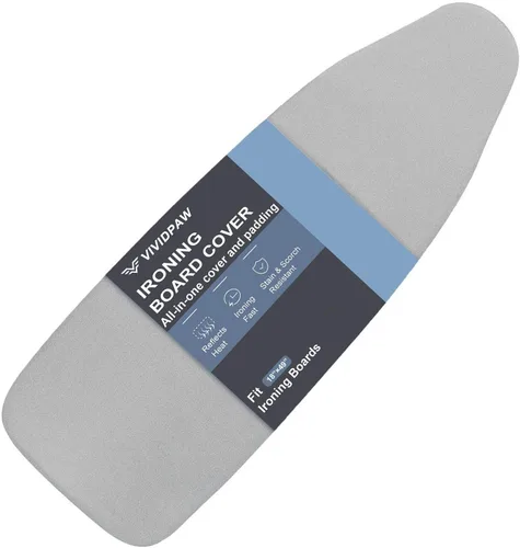 Vista 26 de VividPaw Funda y almohadilla para tabla de planchar, tamaño estándar 15"x54", acolchado grueso, borde elástico, revestimiento de silicona