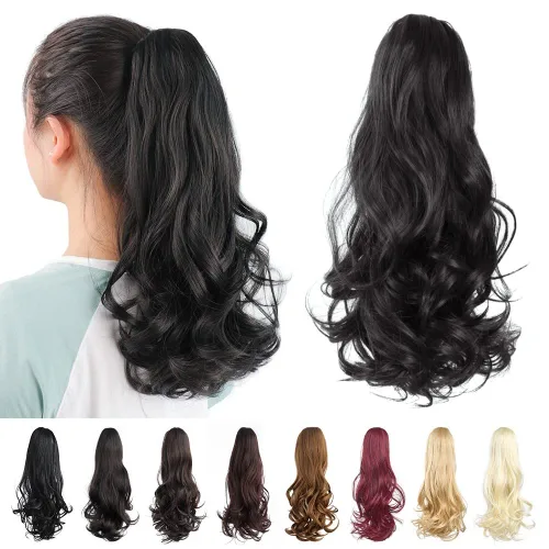 Vista 95 de Extensiones de cola de caballo, extensiones de cabello de cola de caballo con clip de garra marrón oscuro para mujer, pieza de cabello rizado