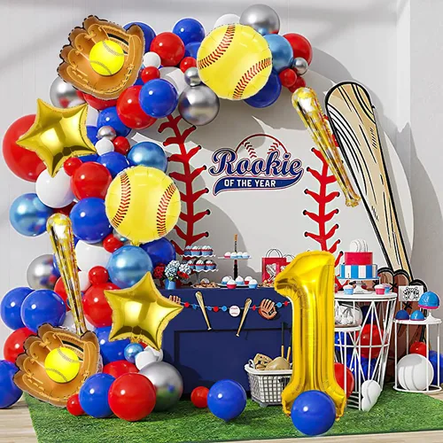Vista 4 de 9 globos de sóftbol, globos de sóftbol de cumpleaños con número de mylar de aluminio para sóftbol, suministros de fiesta de cumpleaños, decoraciones