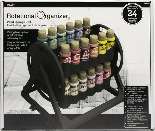 Vista 4 de Organizador rotacional Plaid para almacenamiento de pintura acrílica, contenedor de almacenamiento de pintura que guarda 24 botellas estándar de 2