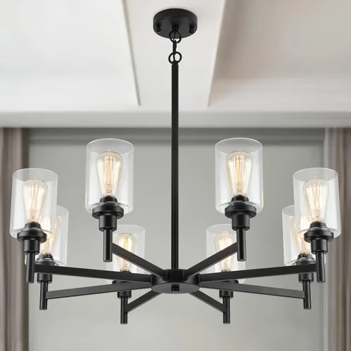 Vista 16 de Candelabros rústicos de madera falsa de 3 luces para comedor con cubierta de vidrio transparente