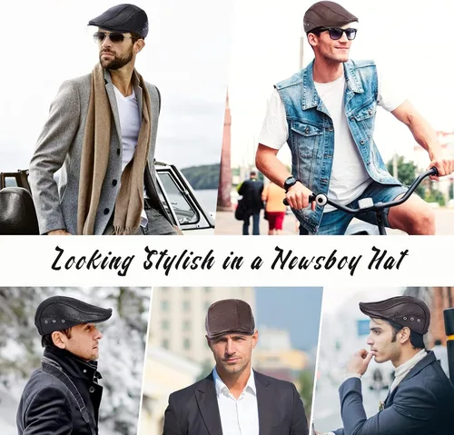 Vista 6 de Gorra clásica de Gatsby Ivy de piel sintética plana para hombre