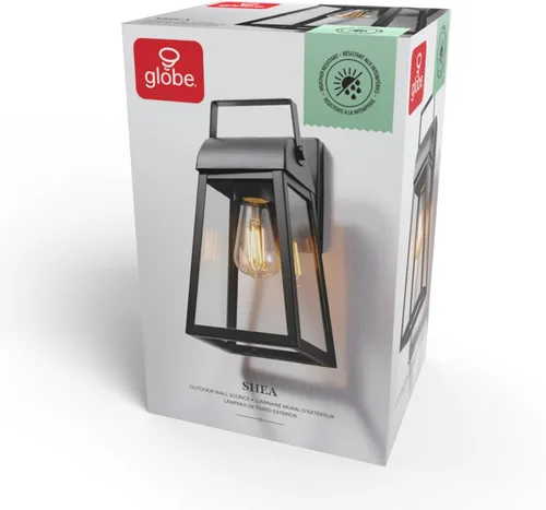 Vista 8 de GLOBE Electric 60000029 Aplique de pared para exteriores de 1 luz, negro mate, pantalla de vidrio transparente, luz de porche, luces de pared