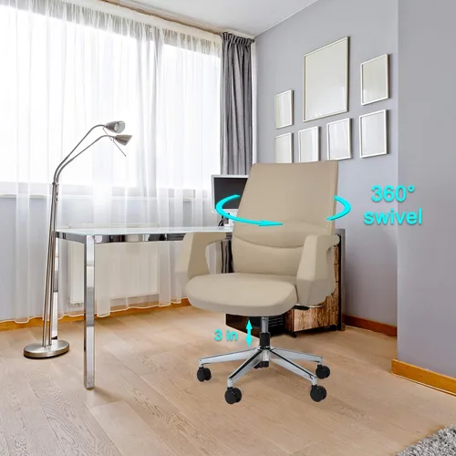 Vista 6 de LUCKYERMORE Silla de oficina ejecutiva ergonómica de cuero para el hogar, silla de escritorio con posición de bloqueo ajustable y cómoda