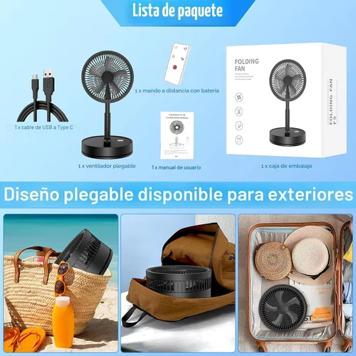 Vista 8 de LIPETY Ventilador Oscilante Recargable Portátil Plegable - 9" Batería de 7200mAh Operado por USB C Ventilador Pequeño con Control Remoto, Ventilador