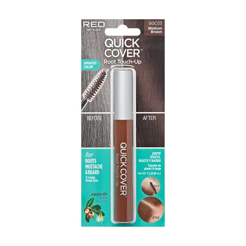 Vista 8 de RED by KISS Quick Cover Root Touch Up Rescue (Negro), Máscara Natural Resistente al Agua Temporal para Cubrir Canas y Barba, Cepillo con Aceite