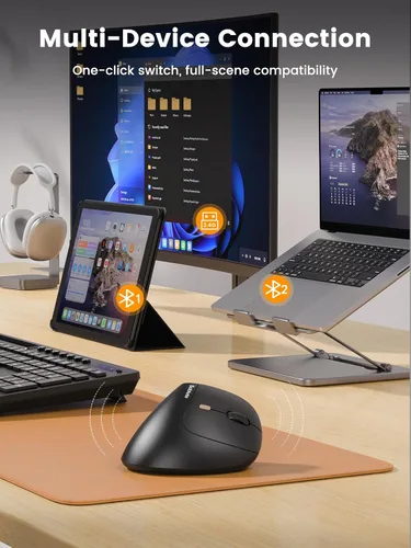 Vista 6 de SABLUTE MAM3 - Ratón ergonómico, mouse Bluetooth para manos pequeñas/medianas, conectividad de doble dispositivo para computadora/portátil, mouse