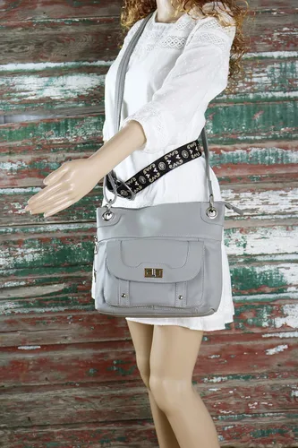 Vista 7 de Roma Leathers - Bolso bandolera con cierre torcido, talla única , Gris