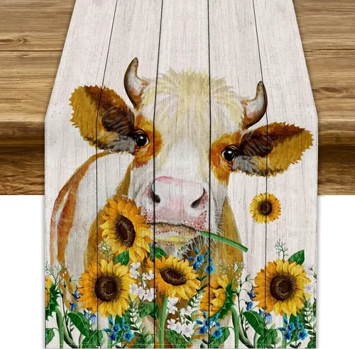 Vista 23 de Camino de mesa de estilo rústico retro, decoración de mesa de cocina, sala de estar, comedor, para el hogar, con diseño de osos, alces, ciervos