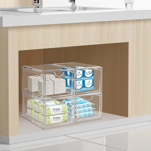 Vista 7 de AMEITECH - 2 unidades de organizador de cajones transparentes y apilables, organizador de maquillaje para el baño, contenedores de almacenamiento