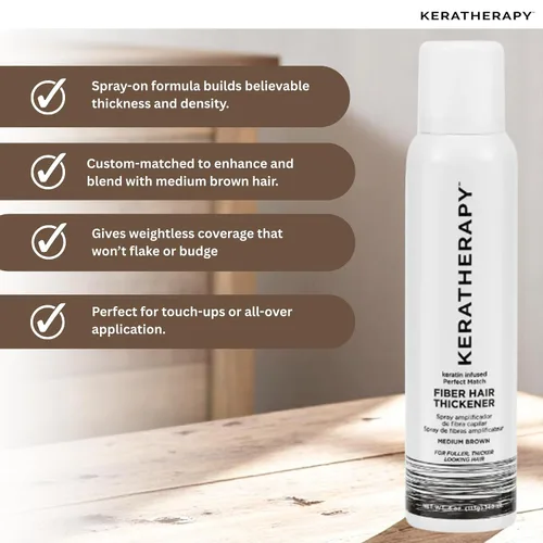 Vista 3 de Keratherapy Spray espesante de fibra con infusión de queratina, marrón medio, 4 onzas líquidas, 4.7 fl oz – Laca para el cabello voluminizadora