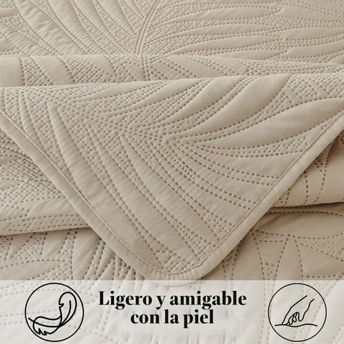 Vista 7 de Cmfshape Juego de edredón beige tamaño Queen – Ropa de cama ligera de hoja de palmera, edredón crema neutro, juego de edredón beige Queen y opción