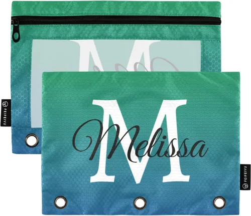 Vista 22 de Estuche para lápices personalizado degradado morado para 3 anillas, bolsa de lápices personalizada con cremallera, estuche transparente