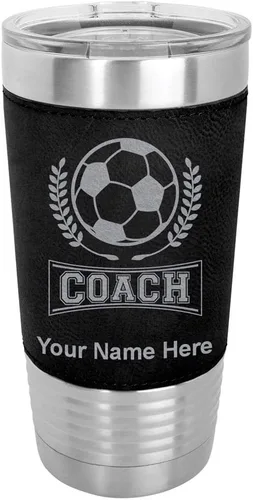 Vista 22 de LaserGram Vaso aislado al vacío de 20 onzas, entrenador de fútbol, grabado personalizado incluido (piel sintética, estilo béisbol)