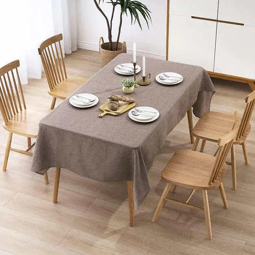 Vista 5 de STP GOODS Mantel rectangular de lino sintético, resistente al agua, para comedor, otoño, mantel plegable para mesa de comedor (verde, 59.1 x 59.1 in)