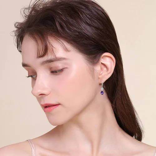 Vista 3 de Althum Aretes colgantes de amatista morada para mujer, plata de ley 925 de 0.394 in x 0.315 in, corte ovalado, amatista natural, aretes colgantes